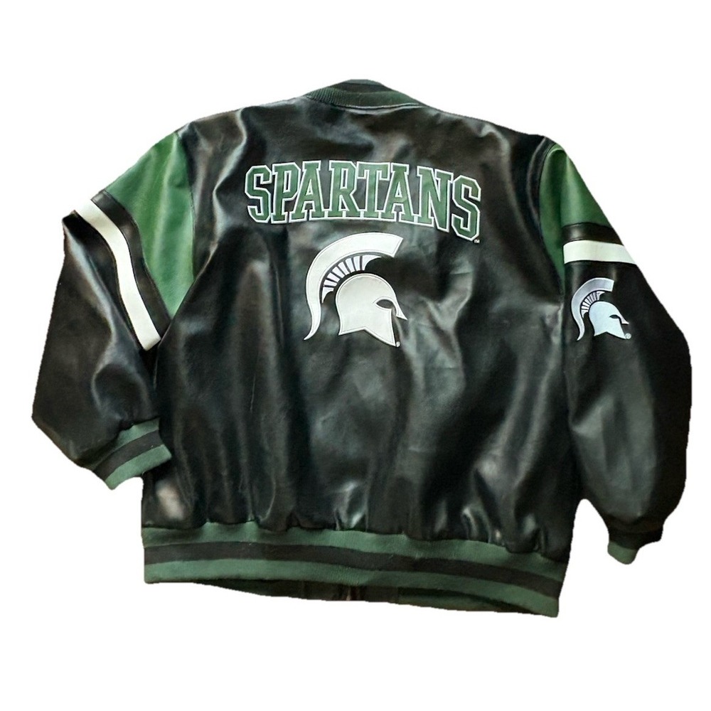 Vintage Michigan State Spartans Bomber Jacket ProEdge Faux Leather Size 3XL MSU